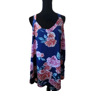 Navy Blue with pink roses flowing top